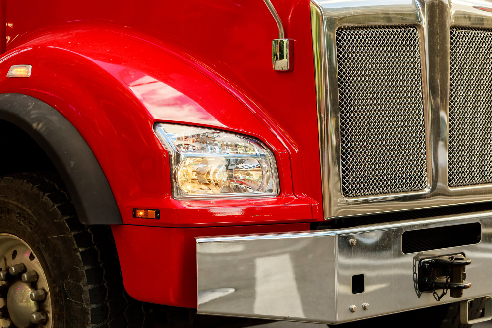 front-end-semi-truck-while-parked-red-truck